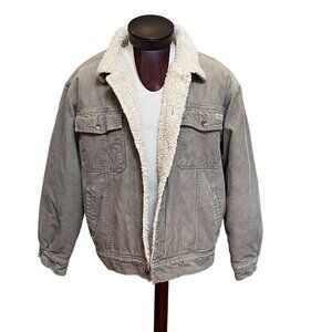 Dickies Mens XL Sherpa Lined Corduroy Trucker Jacket Button Up Gray Taupe